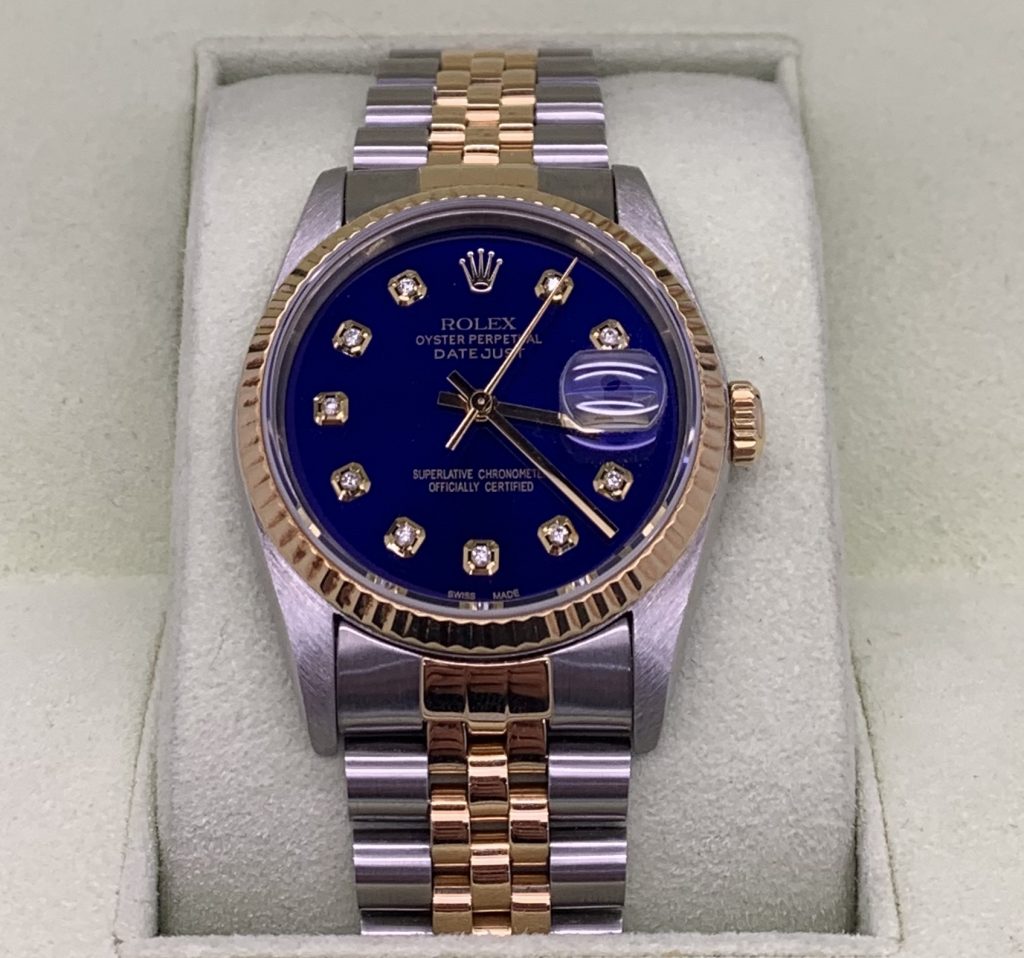 ROLEX DATEJUST STEEL & GOLD BLUE DIAMOND DIAL - Gold & Ice Jewelry